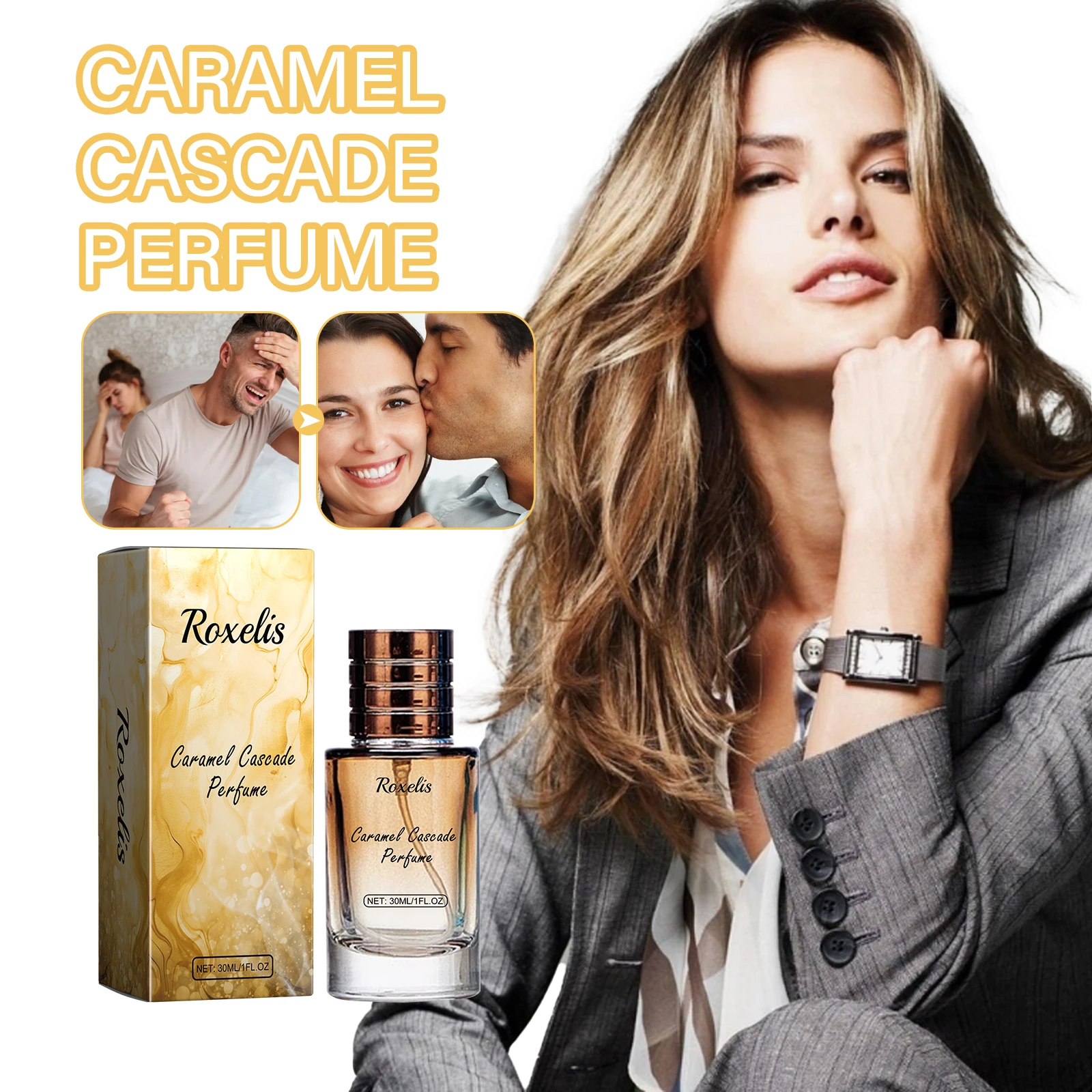 ROXELIS Caramel Cascade Perfume Spray, Feromone Namoro Fragrância, Perfumes para Mulheres, 1 OZ, Outono e Inverno