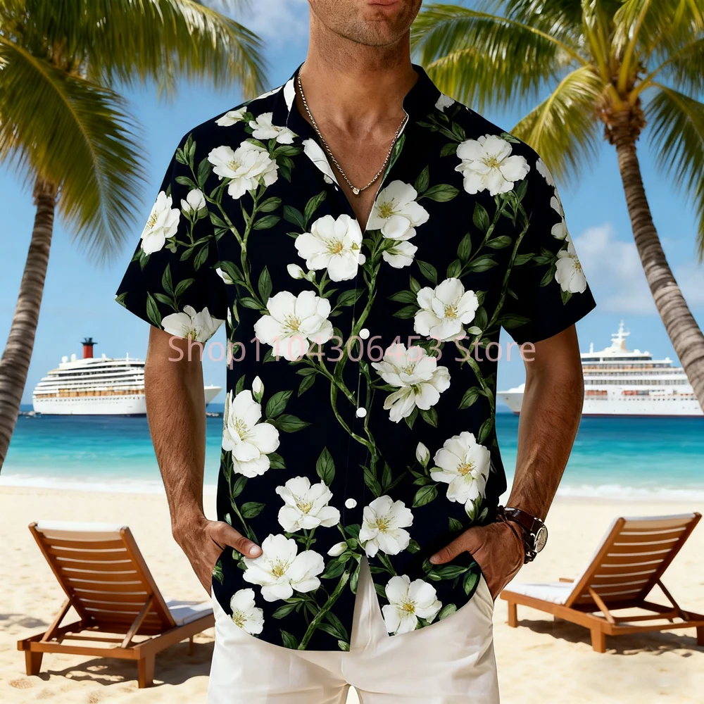 Men's 8-color Natural Coconut Tree 3D Printed Short-sleeved Lapel Hawaii Beach Vacation Thin Breathable Casual Shirt Men's Outer