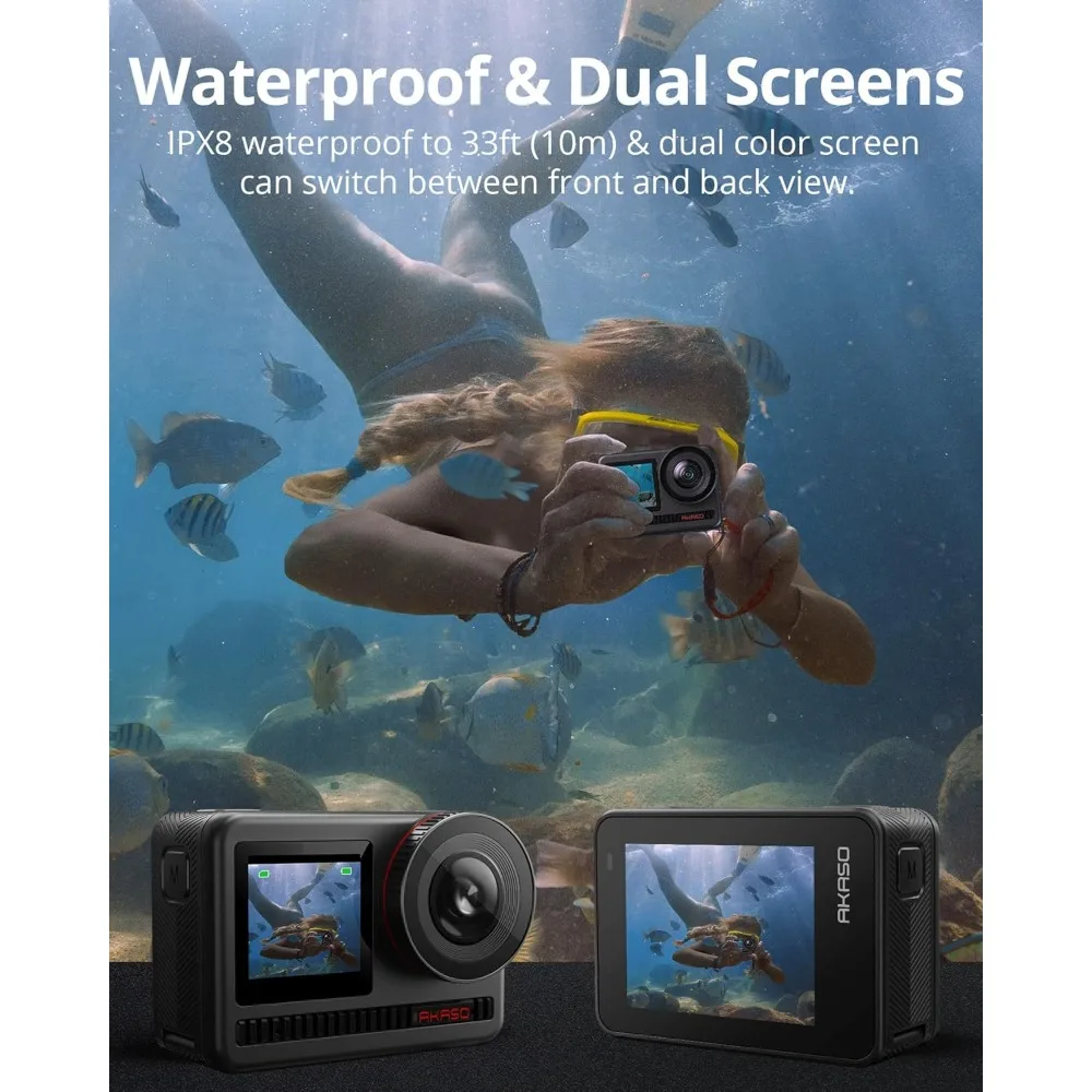 Action Camera, 48MP Photo Touch Screen Waterproof Super Wide Angle 16x Slo-mo
