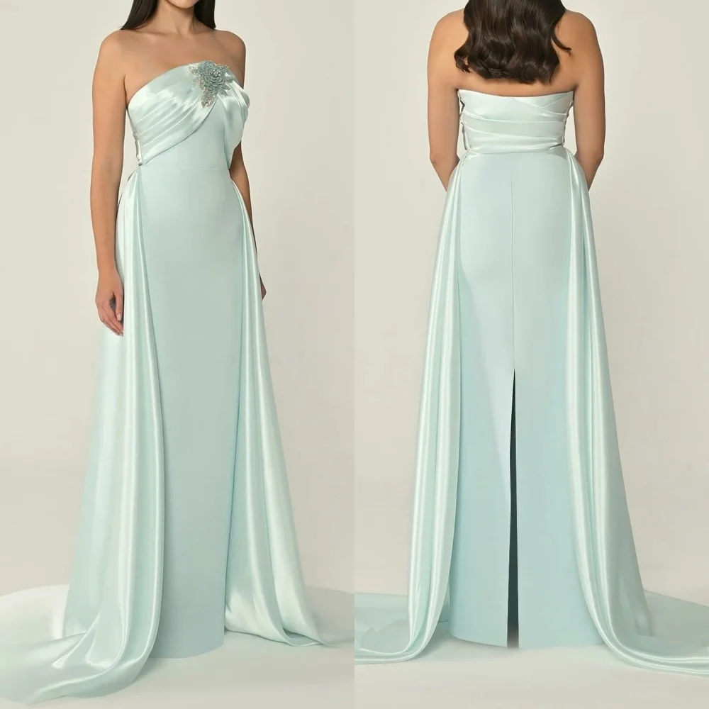 Robe De soirée en Jersey vert, personnalisée, gracieuse, sans bretelles, sans manches, De haute qualité, à la mode