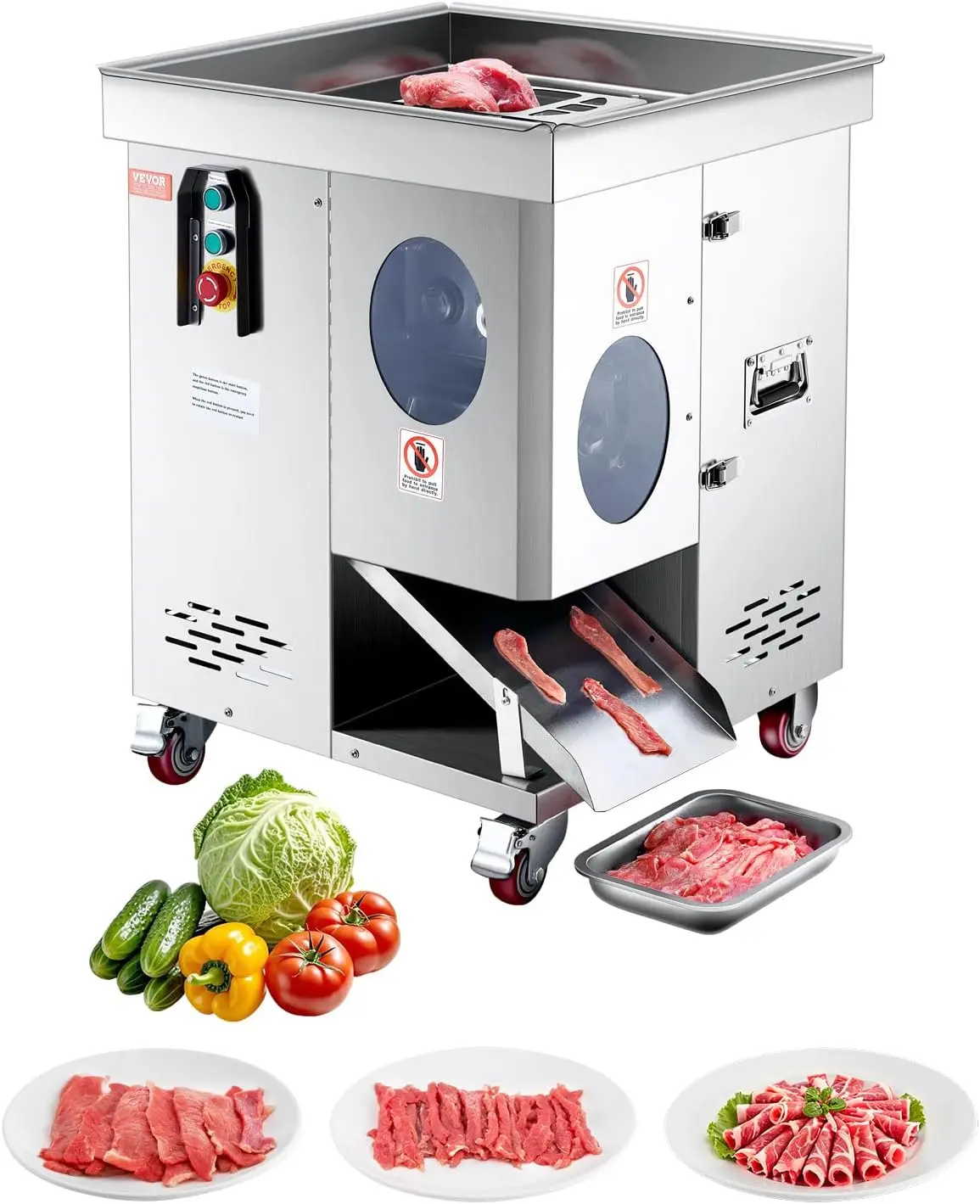 

Мясорезка 1100 Вт, промышленная машина для нарезки мяса 1102 фунта/час, нержавеющая сталь, толщина нарезки 5 мм, съемные лезвия, электрическая.