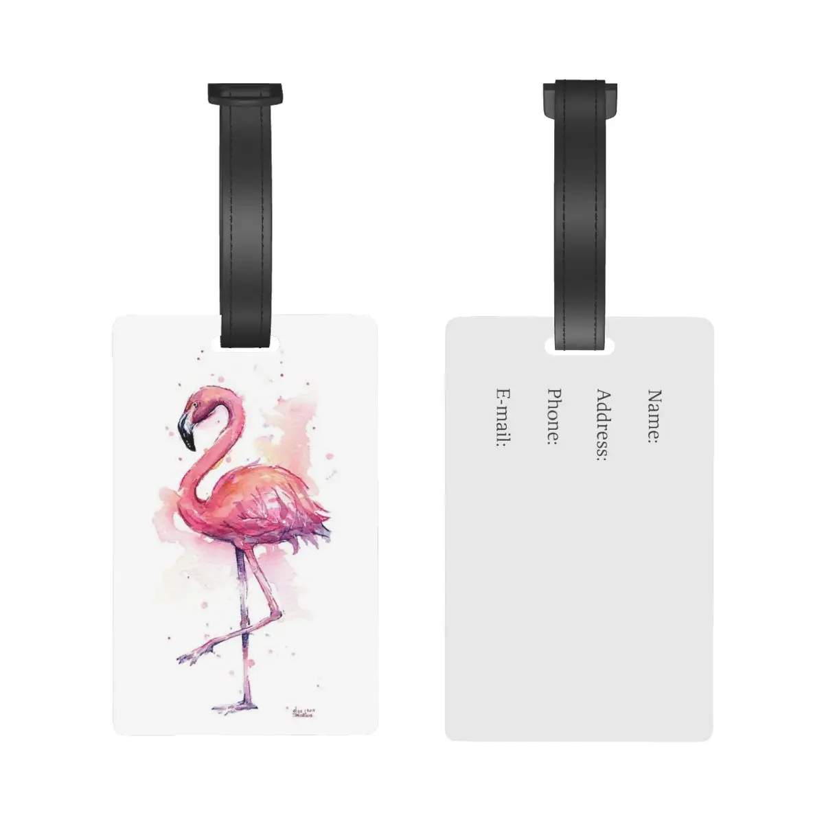 Pink Flamingo Watercolor Tropical Bird Luggage Tags Suitcase Baggage Boarding Tag Portable Label Holder ID Name Address