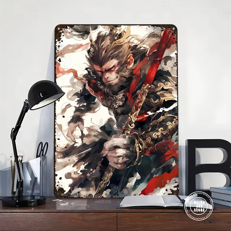 Black Myth Wukong Personalized 3D Textured Metal Poster Wall Art Vintage Tin Signs for Gamer Room Decoration At Home House Decor