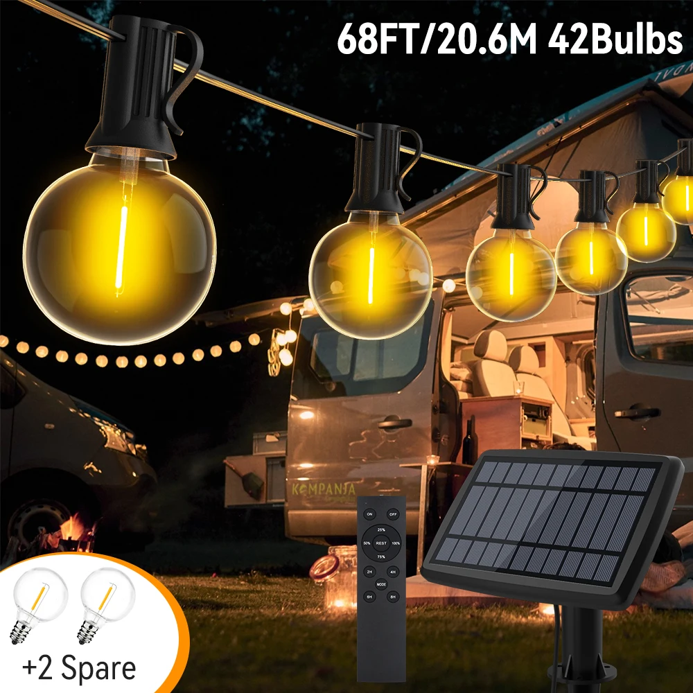 Solar Outdoor String Lights G40 Solar Power String Light 2200K Globe LED Blulbs String With Remote Control For Holiday Garden