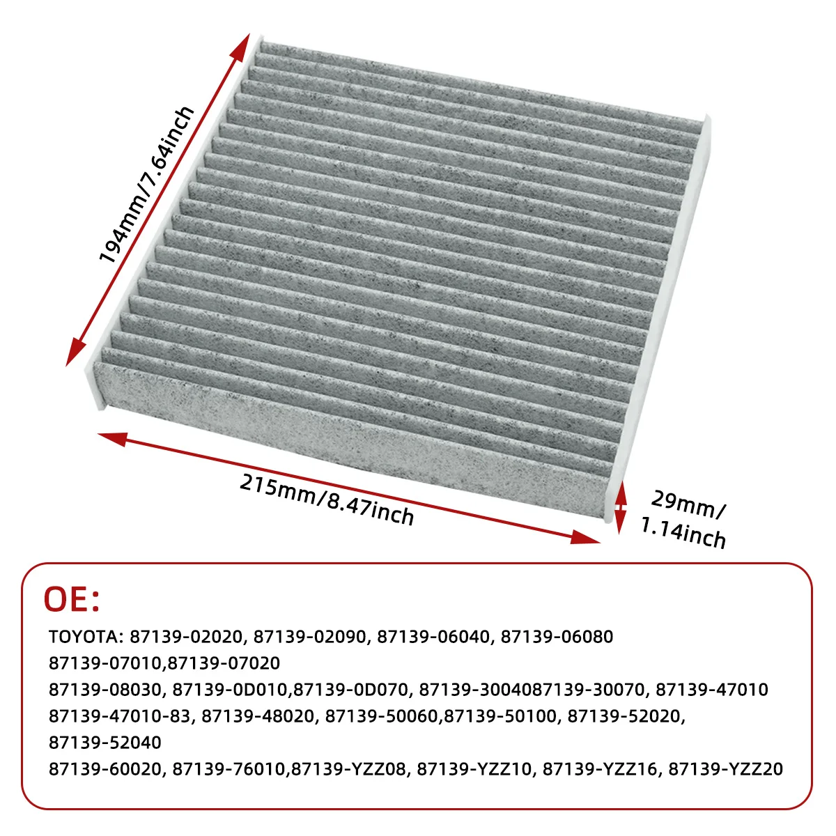 Car Cabin Air Filter For Toyota Camry 2007-2017 Auto Filters Carbon Fiber 87139-02020 87139-02090 87139-06040 87139-06080