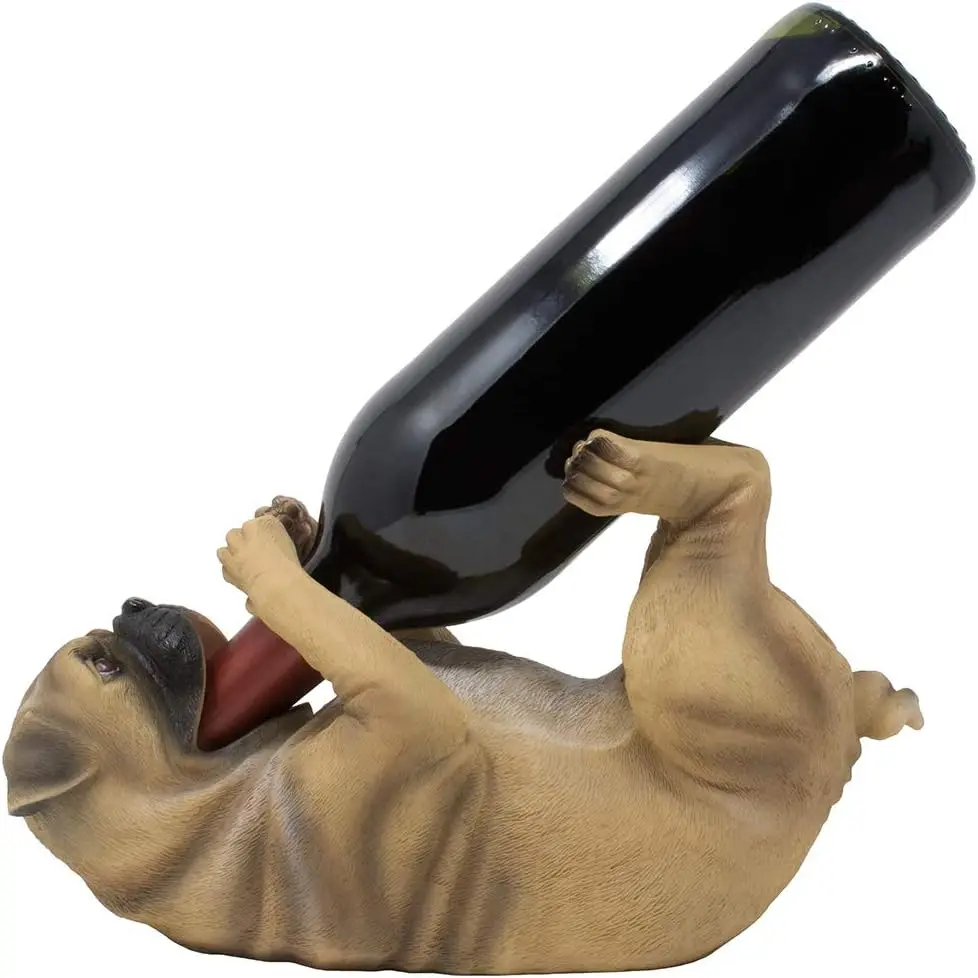 

Drinking Pug Wine Bottle Holder Statue in Decorative Home Bar Décor Pet Sculptures & Puppy Dog Figurines, Tabletop Wine Racks an