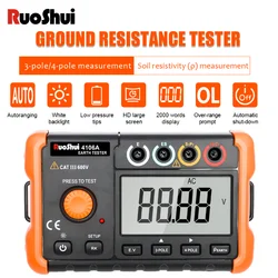 RuoShui 4106A Digital Earth Tester misuratore di resistenza al suolo Display a bassa tensione retroilluminazione LCD metodo 3 poli/4 poli 2000Ω vero RMS