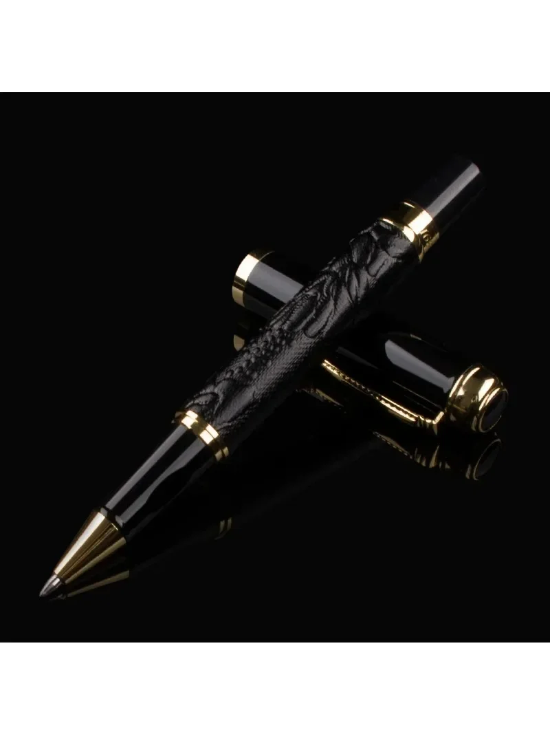 Imagem -06 - Chinês Dragon Roller Ball Pen com m Nib Cor Marrom Padrão 3d Clipe Dourado Escrita Antiga Presentes de Metal