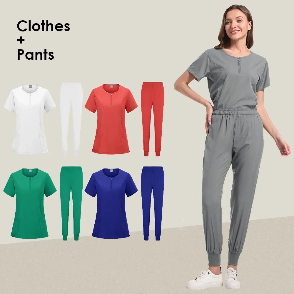 High-quality dental care products medical clinic uniforms suitable for men and women round neck zip-up hospital scrub tops,