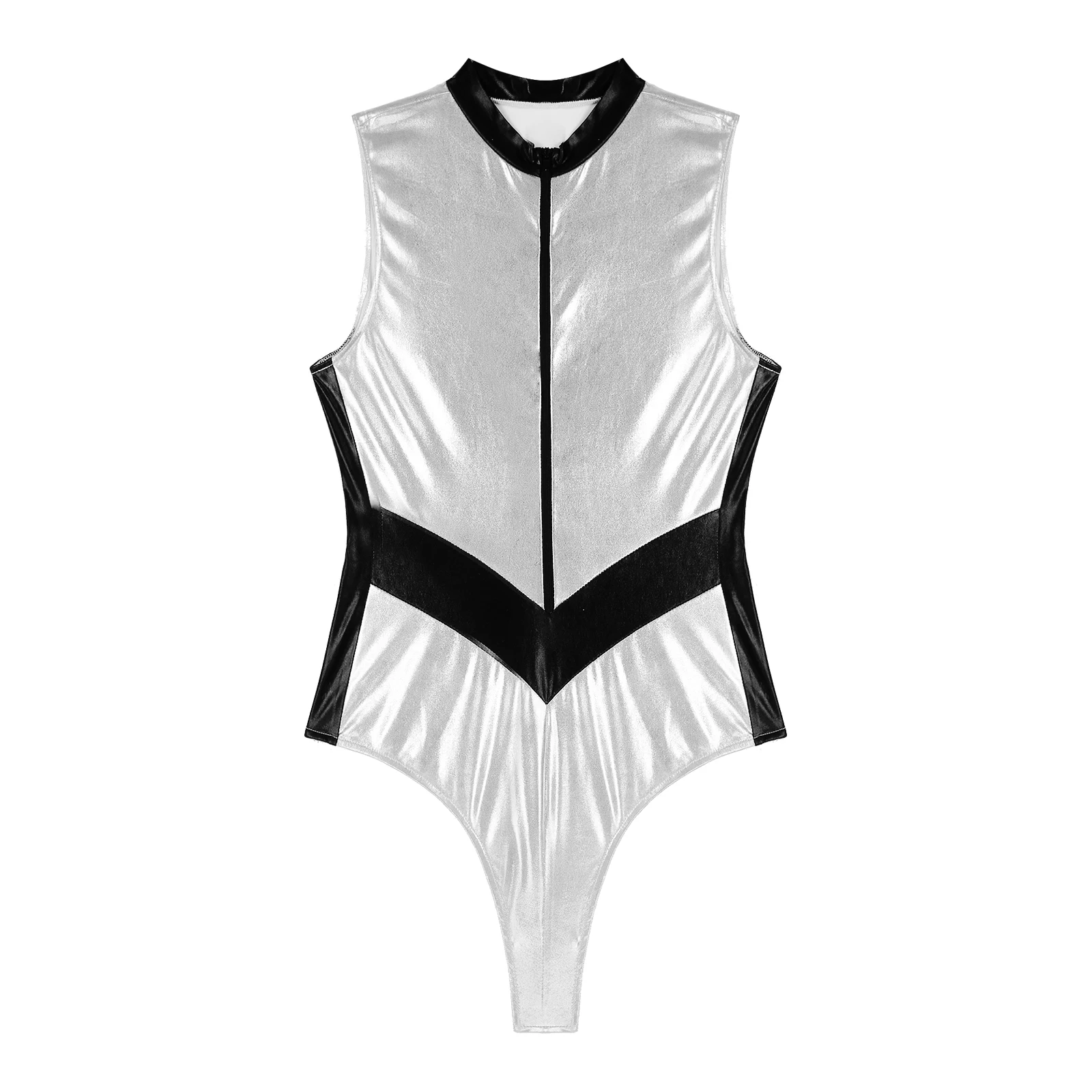 Costume da gioco di ruolo astronauta Sexy da donna senza maniche Body metallico Body top Catsuit per Pole Dance Party Festival Clubwear