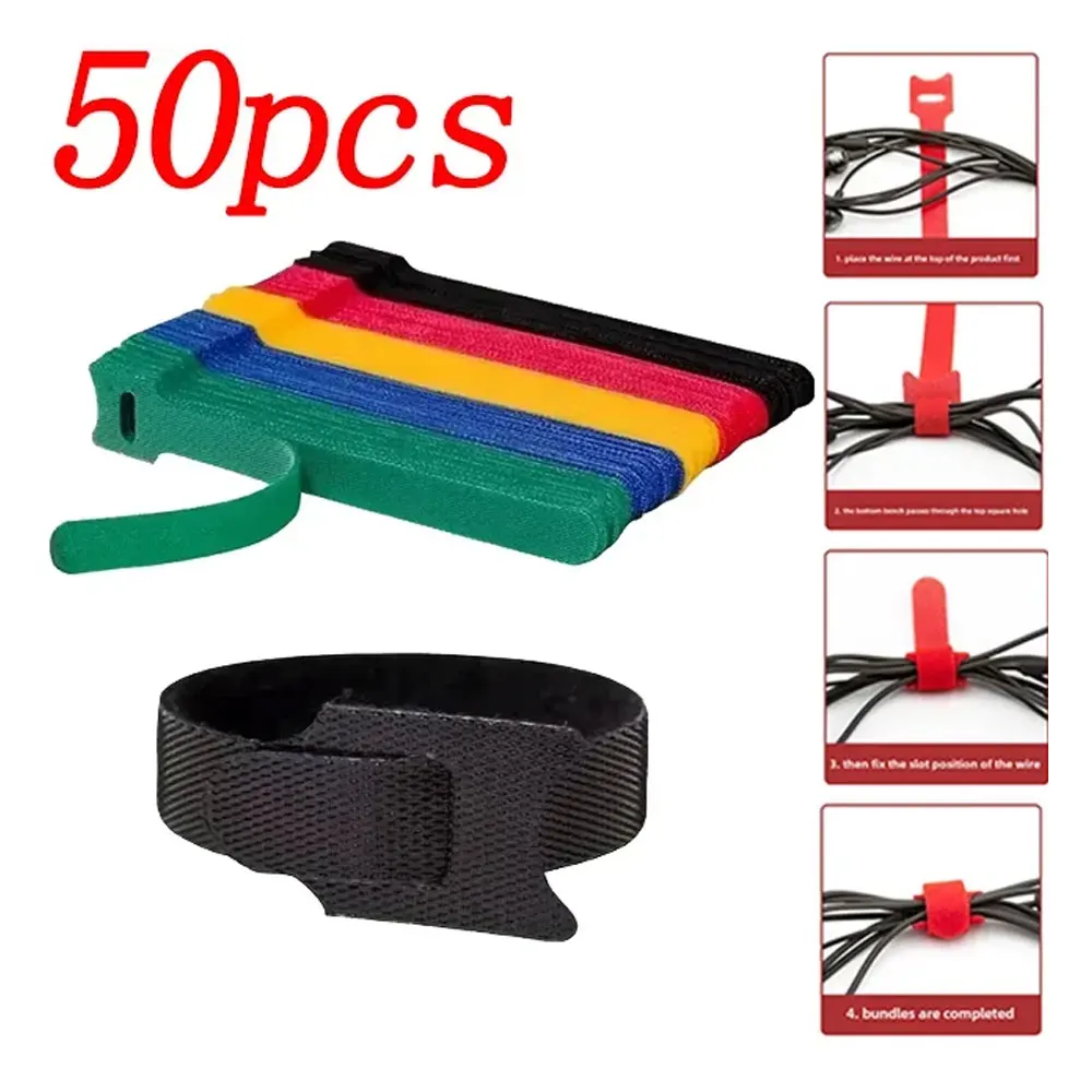 50pcs Reusable Hook and Loop Cable Ties Fastening Straps Multi-Purpose Wire Organizers for Computer/TV/Electronic Devices