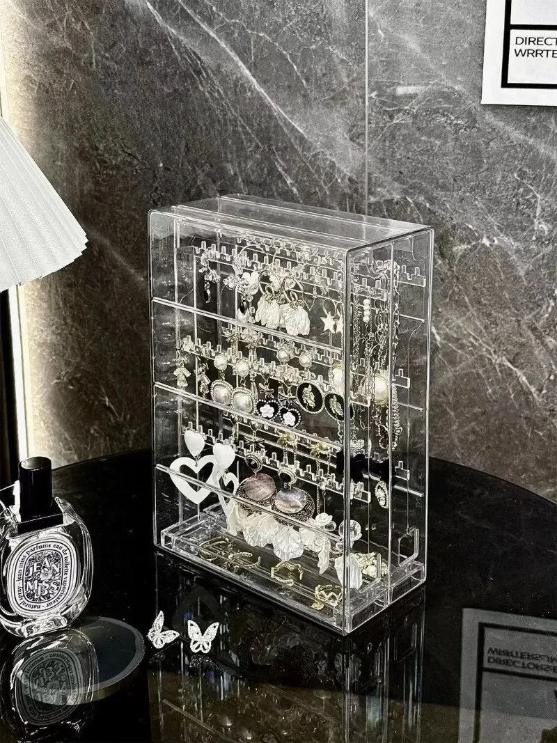 Transparent Jewelry Organizer Box Vertical Pulling Jewelry Box Dustproof Display Stand High-capacity Storage Hanging Accessories