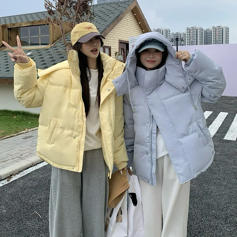 Spliced Parka Women Covered Button Solid Parkas Outerwear Cardigan Long Sleeve Zipper Casual Basics Winter Loose Pockets
