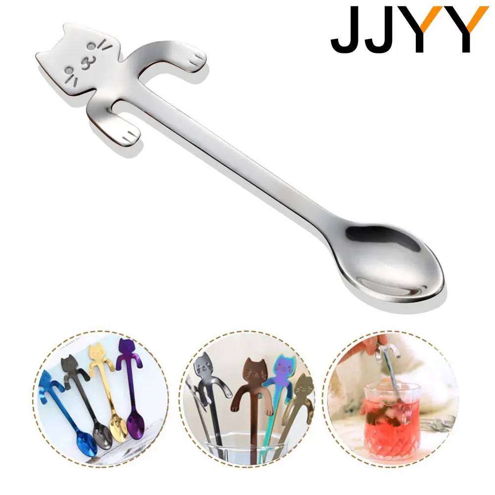 

JJYY Creative Cartoon Stainless Steel Spoon Can Hang Cat Spoon Cute Coffee Spoon Stirring Spoon Mug Hanging Cup Spoon