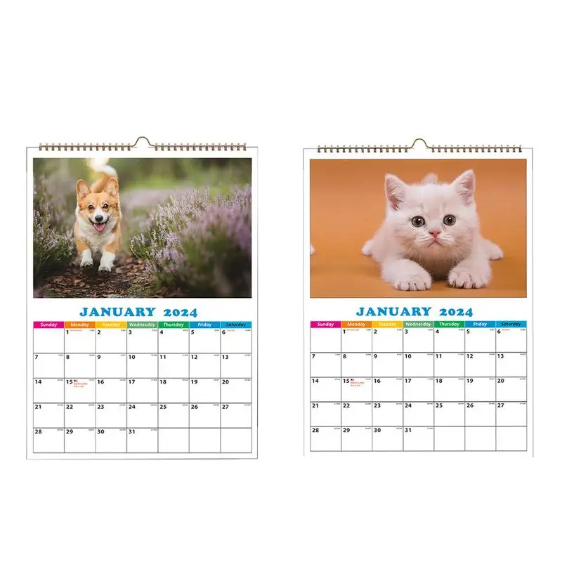 Funny Animal Calendar 2024 Calendar Wall Calendar Creatives Pet Dog Cat Time Planning Hanging Calendar New Year Decor