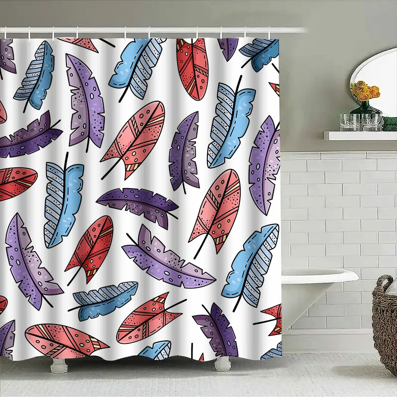 Современная занавеска для душа с узором перьев, удлиненная водонепроницаемая ткань для декора ванной комнаты, 180x240 см / 71x94 дюймов (фиолетовый/синий/