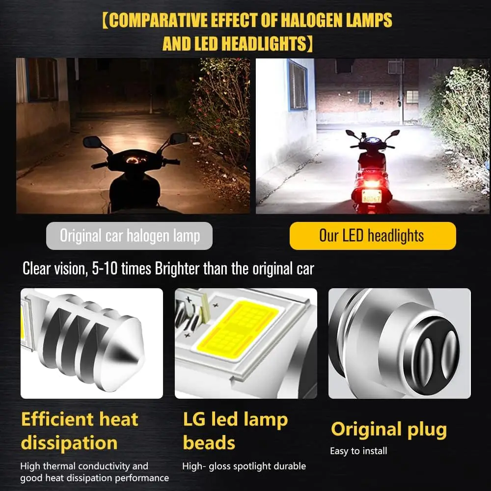 2pcs H6M P15D LED Headlight Bulbs 4KB-84314-01-00 Bulb For Yamaha Kodiak Raptor Directly Replace ATVs.