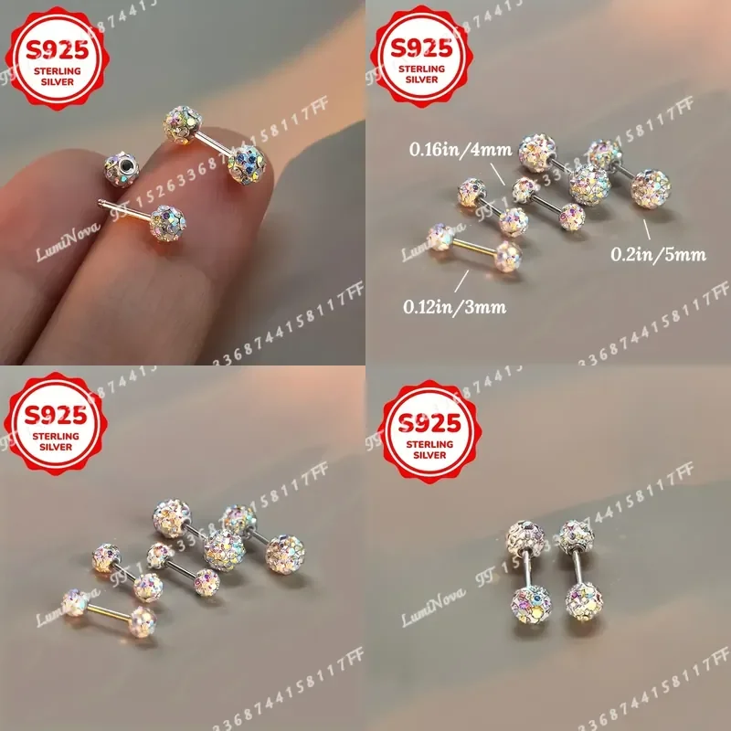 Women S925 Silver Hypoallergenic Sparkling Spherical Earrings Fashion Party Jewelry for Daily Shopping and Gatherings