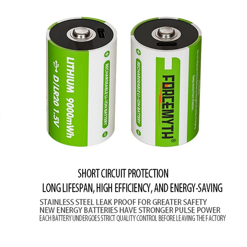 USB Rechargeable D Size Batteries LR20 Li-ion 1.5V 9000mWh With Type-C Cable For Gas Appliances image 6