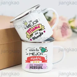 Best Mom in The World Print Mug Creative Coffee Cups Drinks Milk Handle Cup Enamel Camping Mug Mothers Day Birthday Gift for Mom