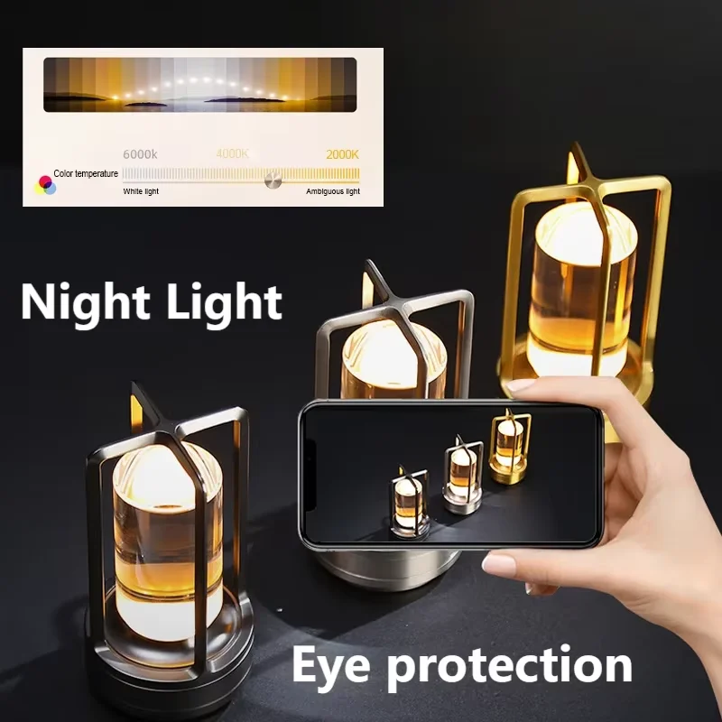 Ochrona oczu Lampki nocne Lampki do czytania Lampki do spania Bezprzewodowa lampka biurkowa z 3-kolorowym ściemnianiem do dekoracji pokoju Ładowalne lampki LED