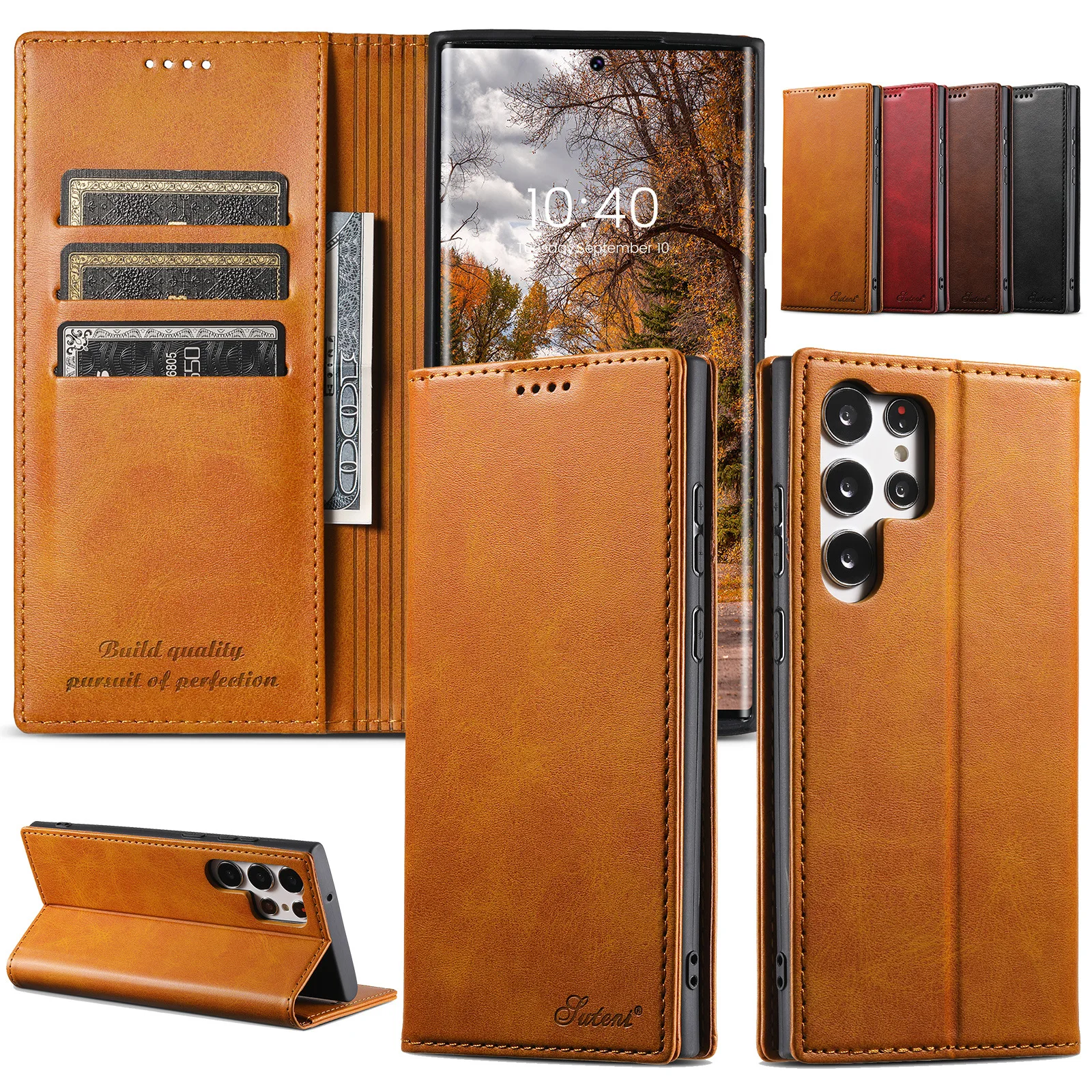 

Wallet Case for Samsung Galaxy S26 S25 Ultra/Plus/S25 - Full Coverage, Flip Stand, Business Style with Card