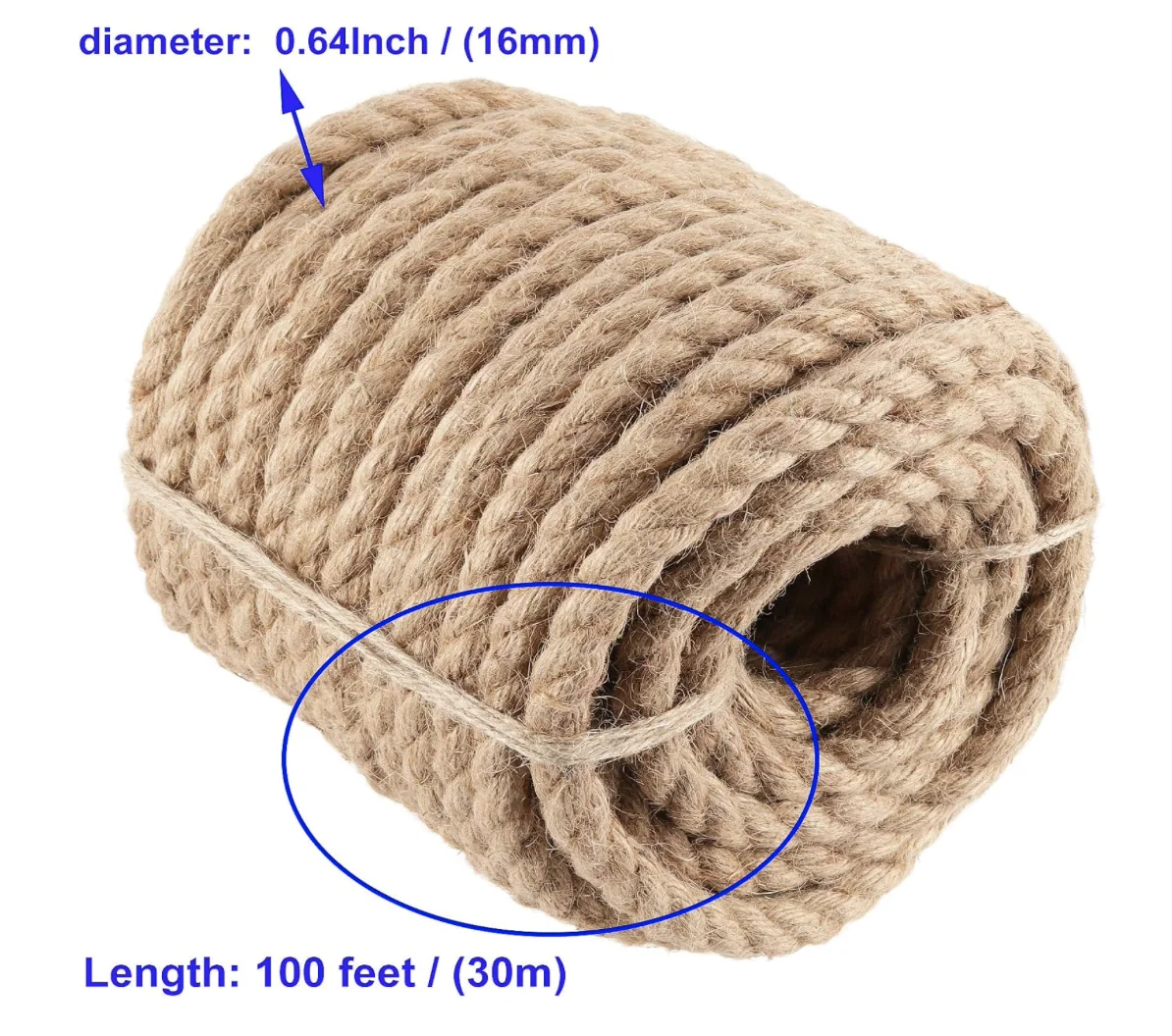 16mm Natural Jute Twine Rope for Crafts, Hemp Rope Sisal Twine String Heavy Duty Outdoor for Dock Crafts Decoration Hanging