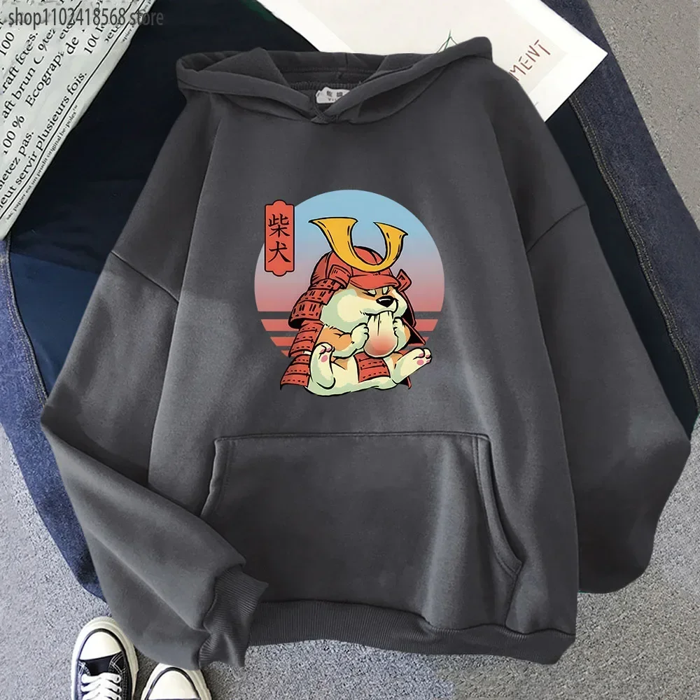 Süße Shiba Samurai Essen Mochi Hoodies Kawaii Hund Sweatshirt mit Kapuze Langarm Winter Pullover Y2k Kleidung Harajuku Top