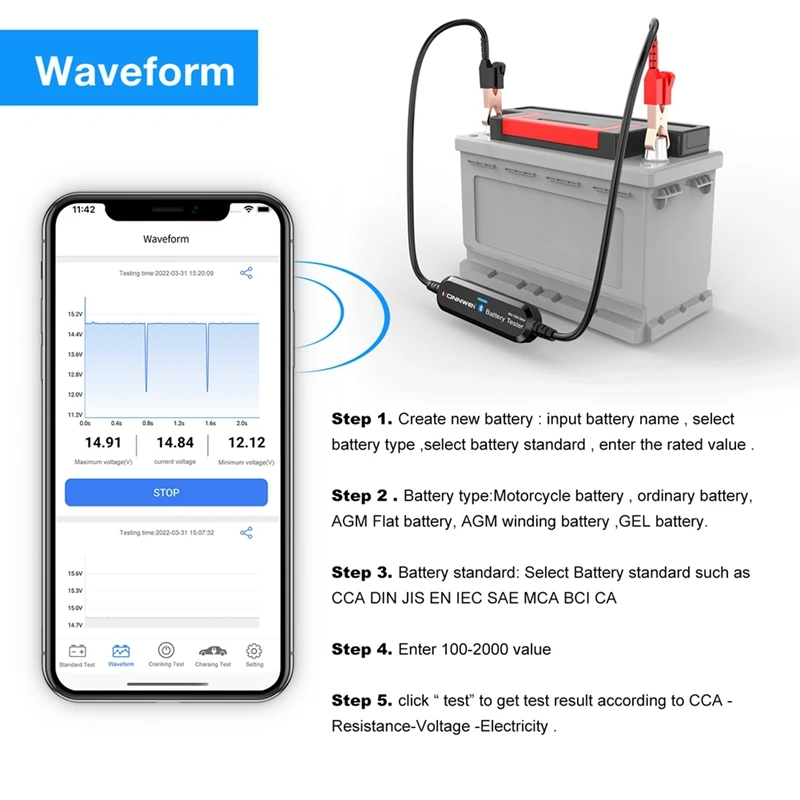 KONNWEI BK200 6V/12V/24V Car Bluetooth Battery Analyzer Lead-Acid Battery Diagnostic Tools For Car Truck SUV Boat