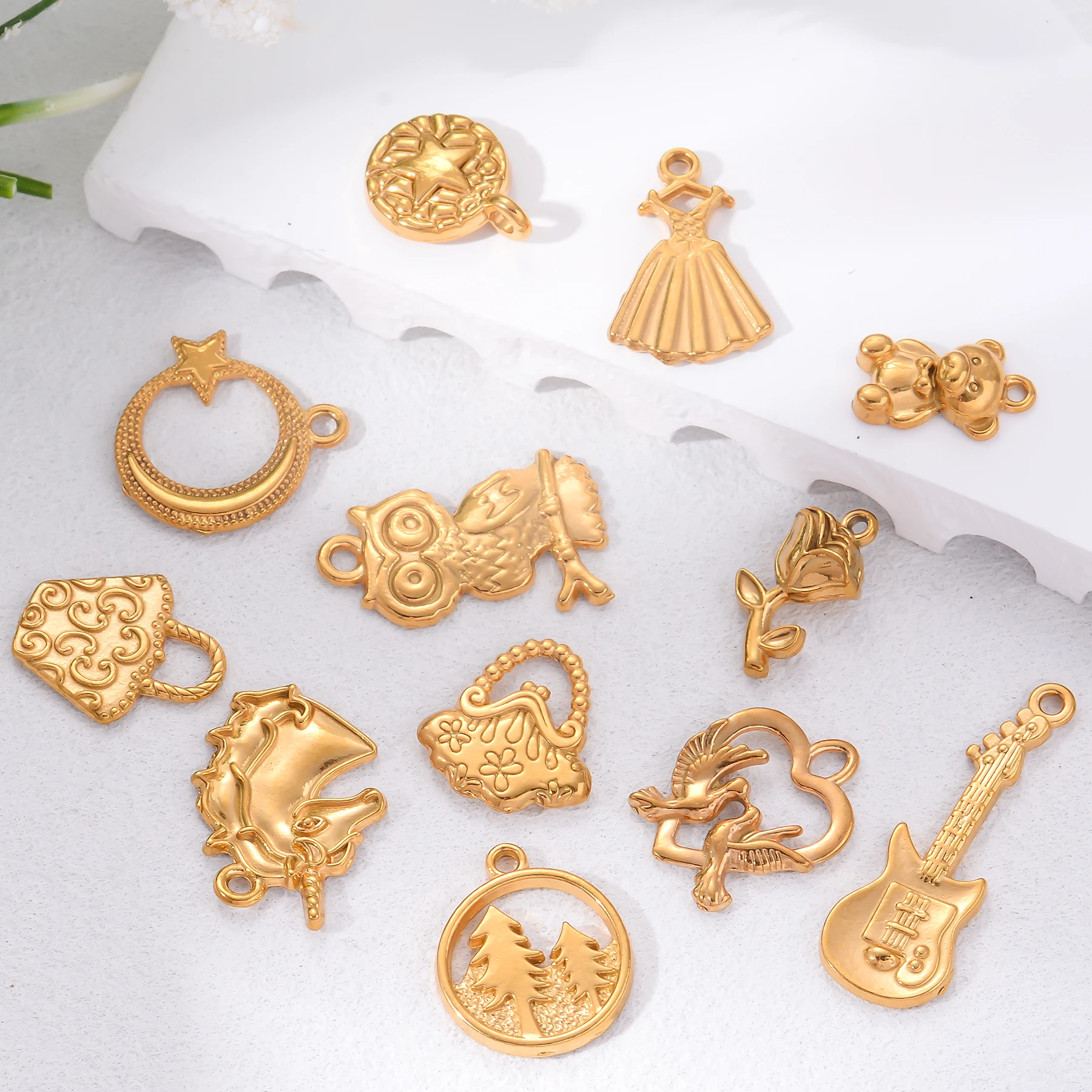 Abalorio de moda DIY, 2 uds., estrella, Luna, unicornio, oso, suministro de joyería DIY, collar de acero inoxidable, pendiente, pulsera, colgantes