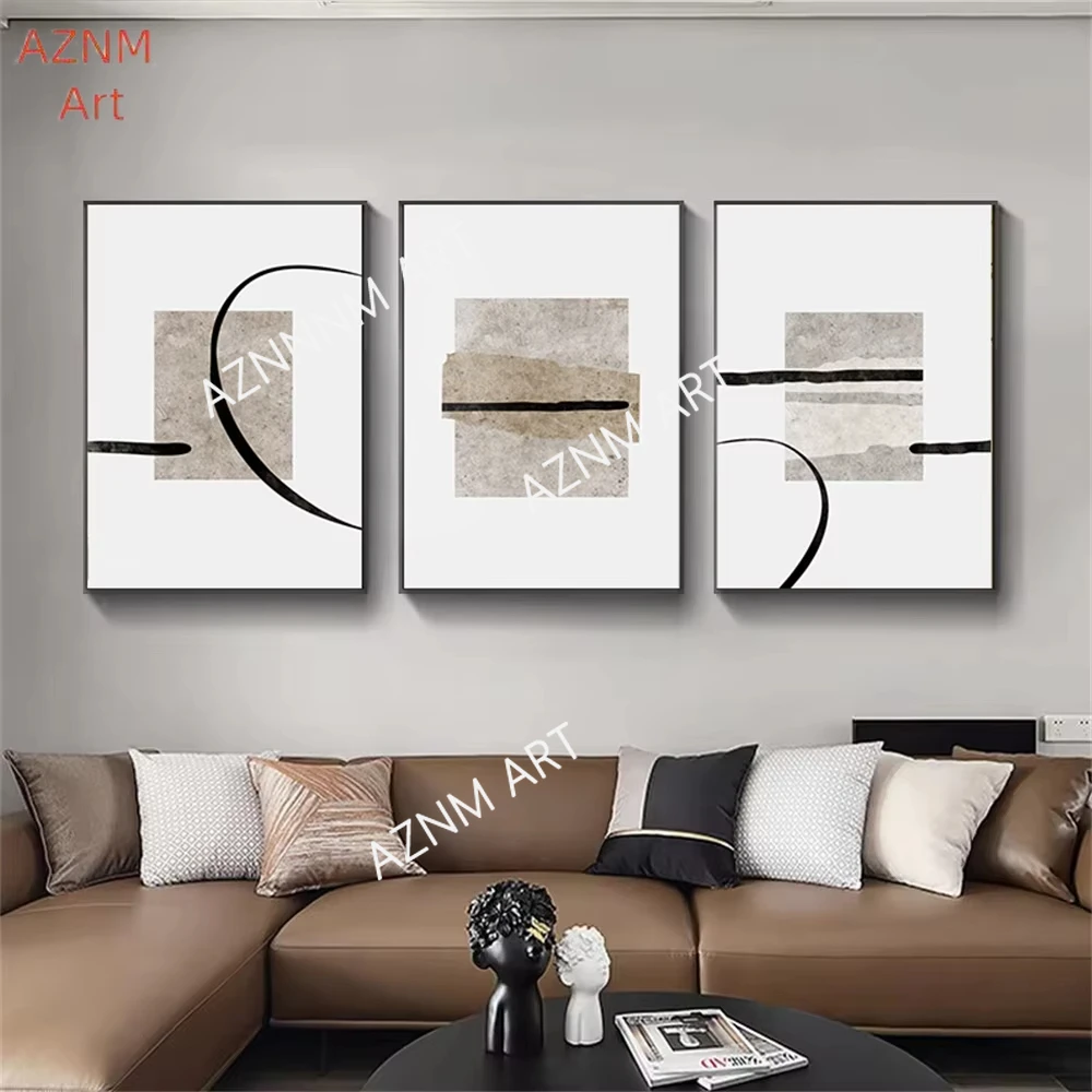 1/3 Stück abstrakte Farbblock Beige schwarze Linie Poster und Drucke minimalistische Wandkunst Nordic Print Bilder Schlafzimmer Dekor
