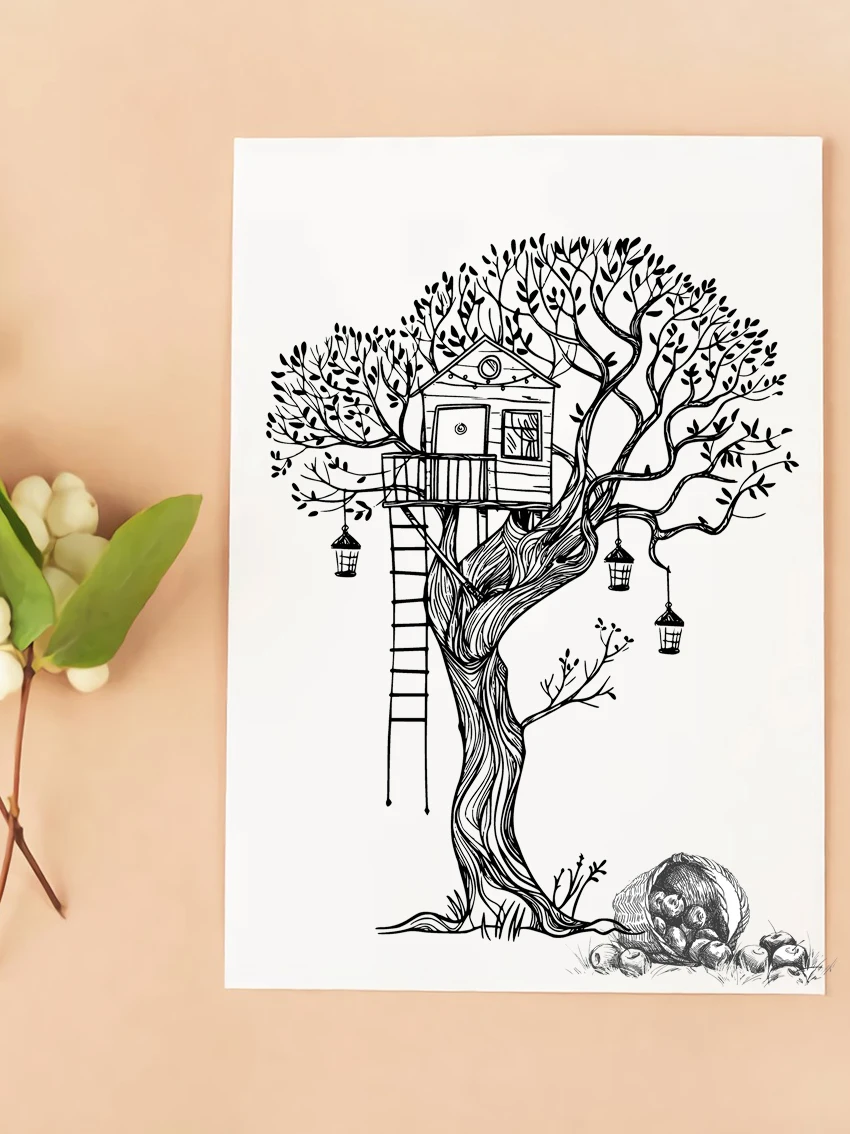 AZSG Big Tree House Clear Stamps For DIY Scrapbooking Card Making Album Decorative Silicone Seal