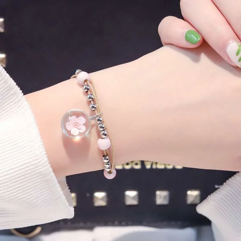 Romantic Handmade Real Pressed Flower Resin Bracelets For Women Fashion Unique Wrist Accessory Jewelry Partner Gift Party Casual