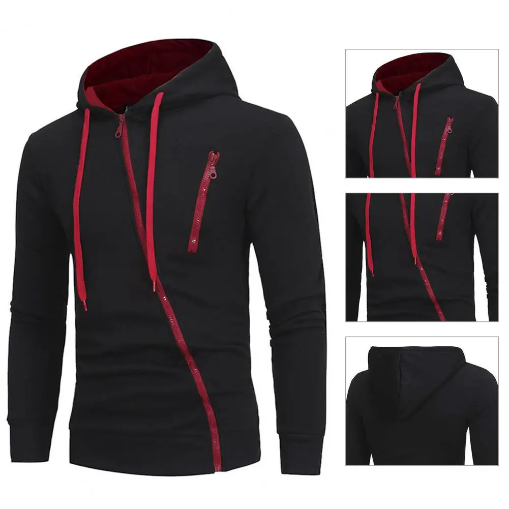 

Great Hoodie Casual Oblique Zipper Fly Winter Coat Pocket Slim Autumn Hoodie for Home