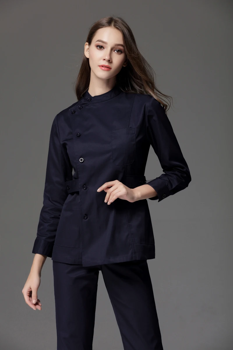 Winter Front Side Button Opening Long Sleeve Nurse Uniform Women Skin Caring Dental Cic Top And Pant Working Outwear