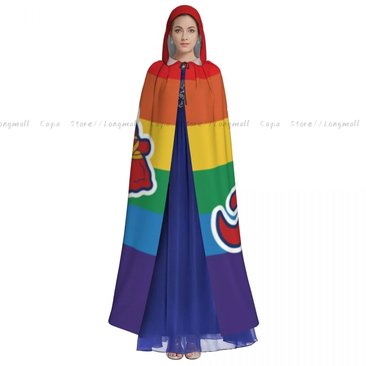 Cosplay Medieval Costumes Braves Rainbow Flag Hooded Cloak Capes Long Robes Jackets Coat Carnival