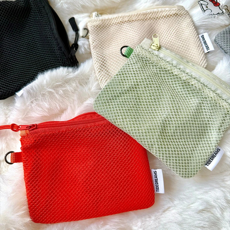 Multi-purpose Mesh Square Zipper Bag Portable Travel Makeup Bag Double Layer Coin Purse Card Holder