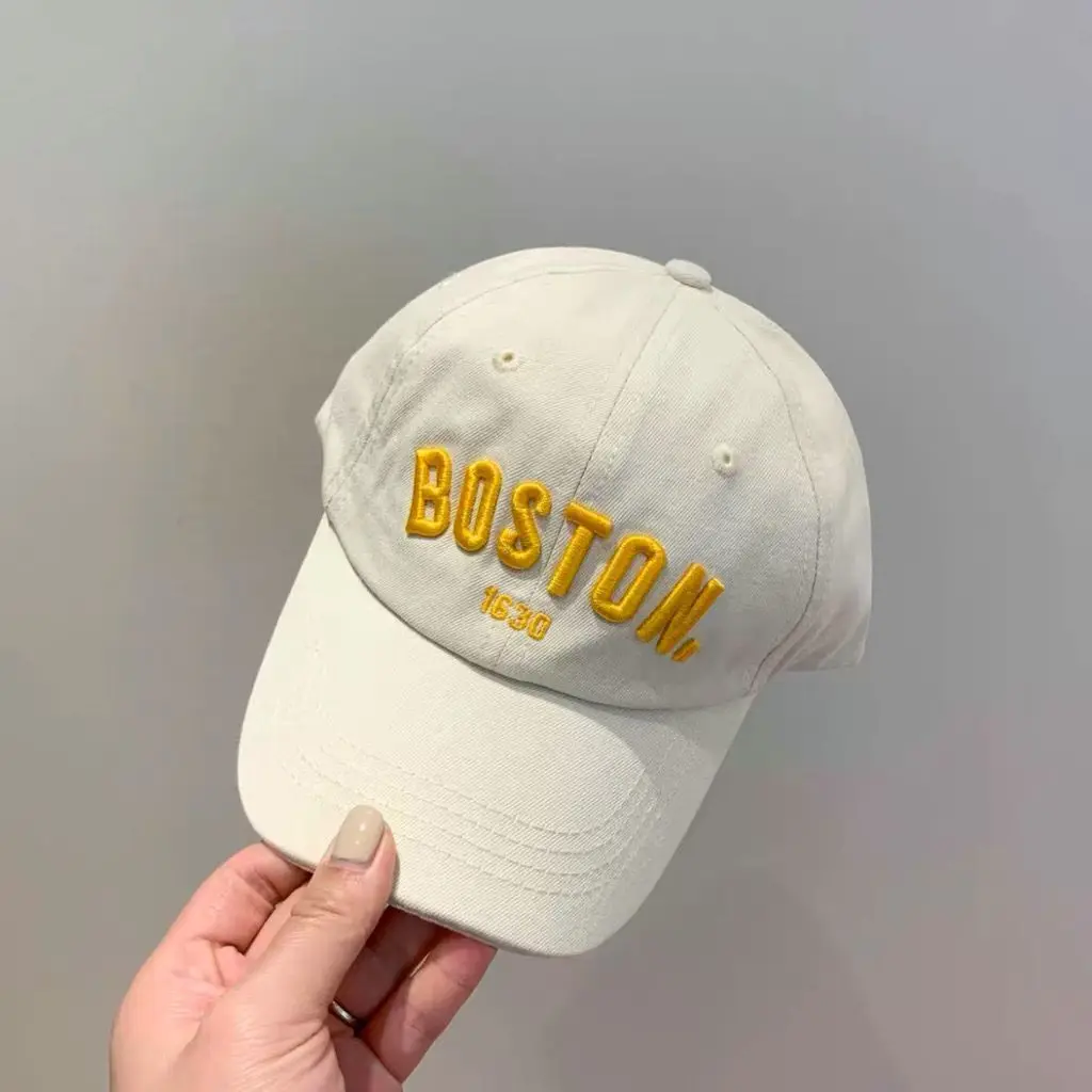 Boné de beisebol infantil moderno com letras bordadas Boston, boné casual com aba curta para meninos
