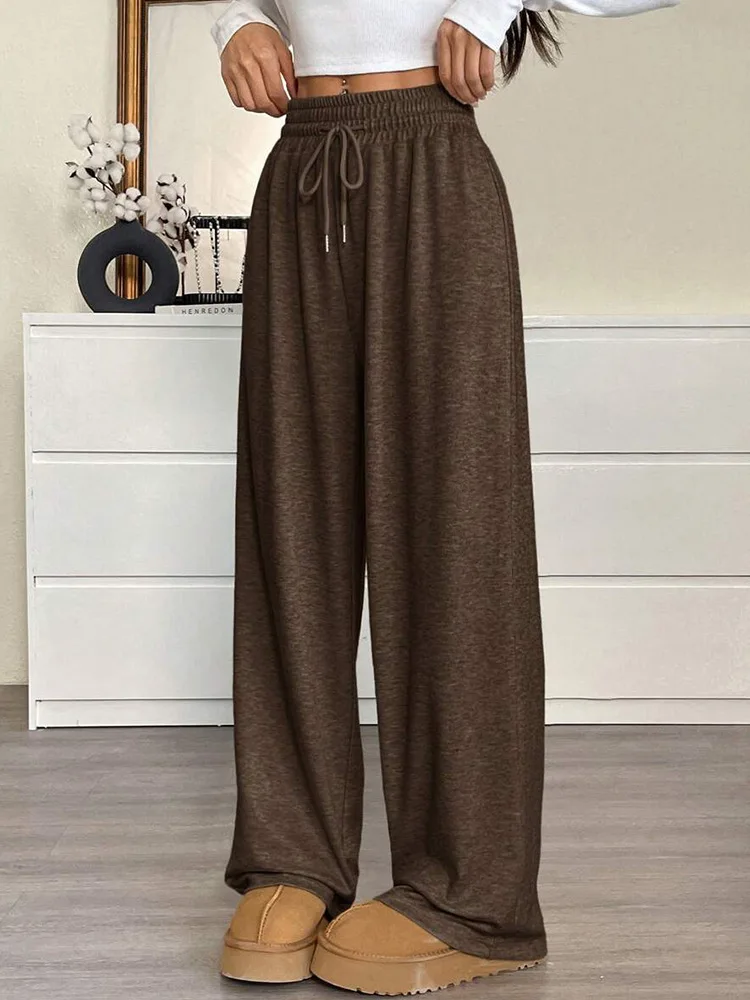 

2025 Autumn and Winter New Women's Trousers Elastic Waist Fashion Versatile Sporty Loose Simple Korean Wide-leg Pants