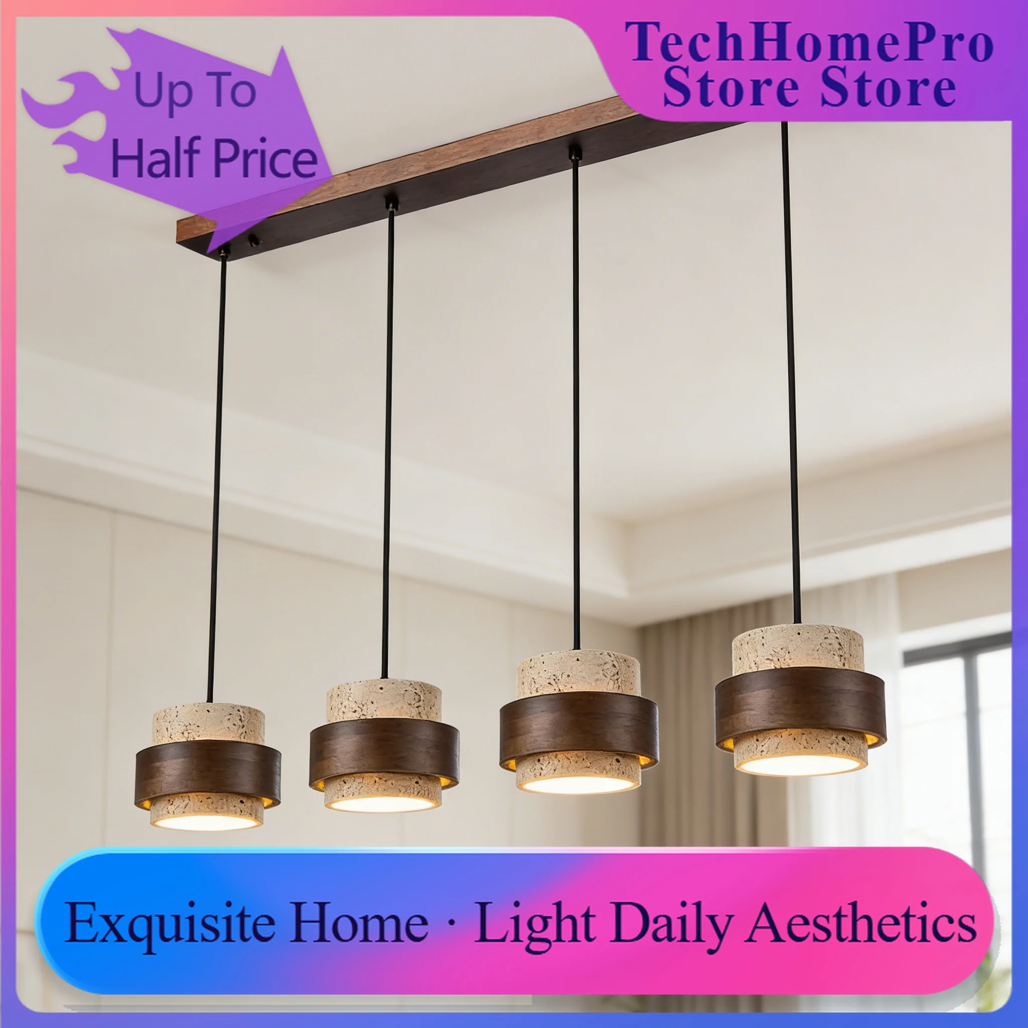 TechHPCreative Bar Pendant Lamp Wabi Sabi Stone Modern Retro Chandeliers Homestay Restaurant