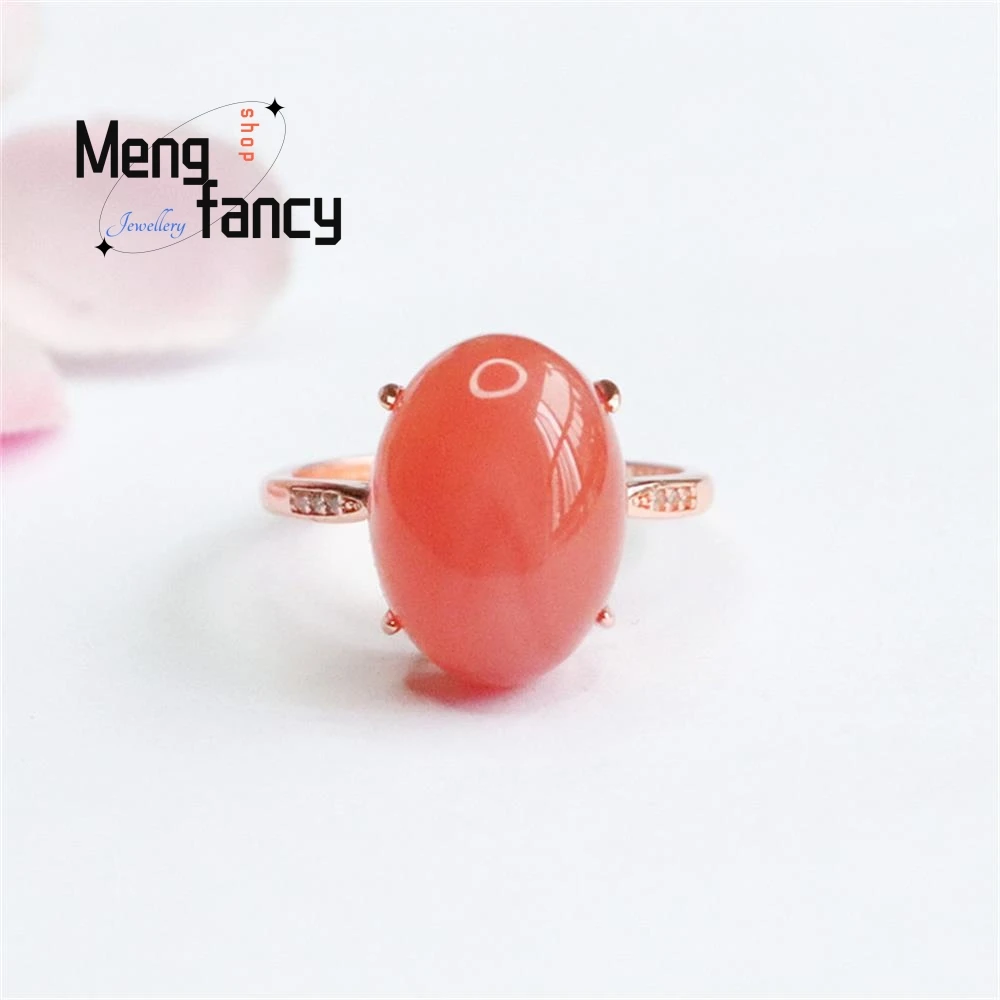 

S925 Silver With Natural Salt Source Agate Pigeon Egg Ring Simple Elegant High-grade Luxury Quality Jewelry Couple Holiday Gifts