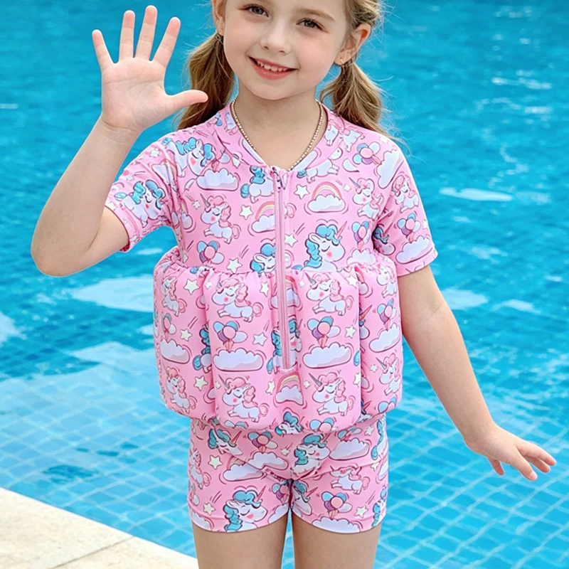 Toddler Buoyancy Swimsuit 1 to 6 Years Little Girl Swimwear UPF50+ Cute Cartoon Baby Beach Swimming Suits for Kids Floating Suit
