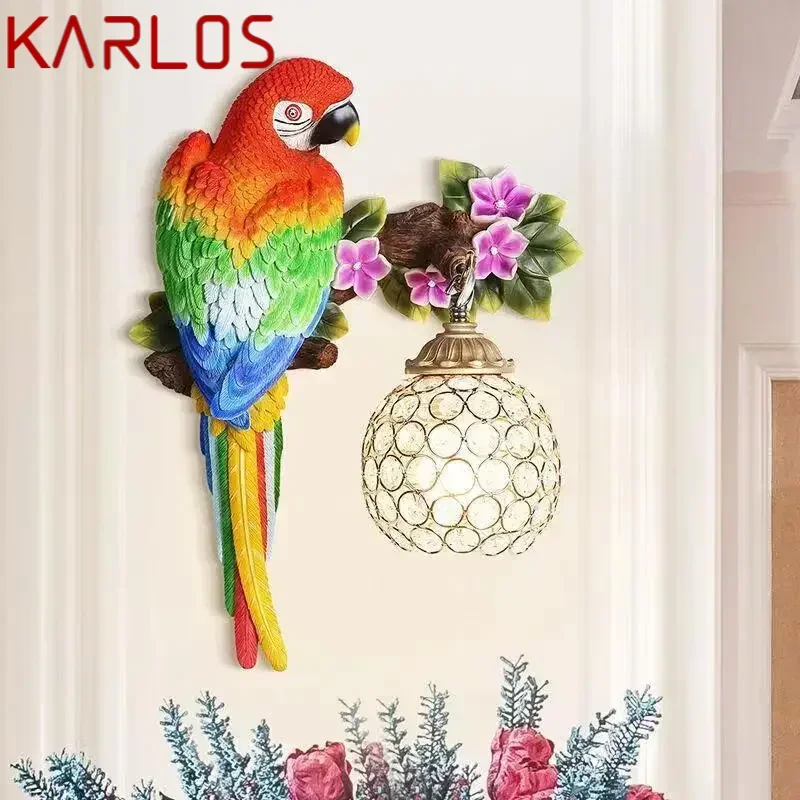 KARLOS Modern Parrot Wall Lamp LED Indoor Creative Lifelike Resin Sconce Light for Home Living Room Corridor Decor