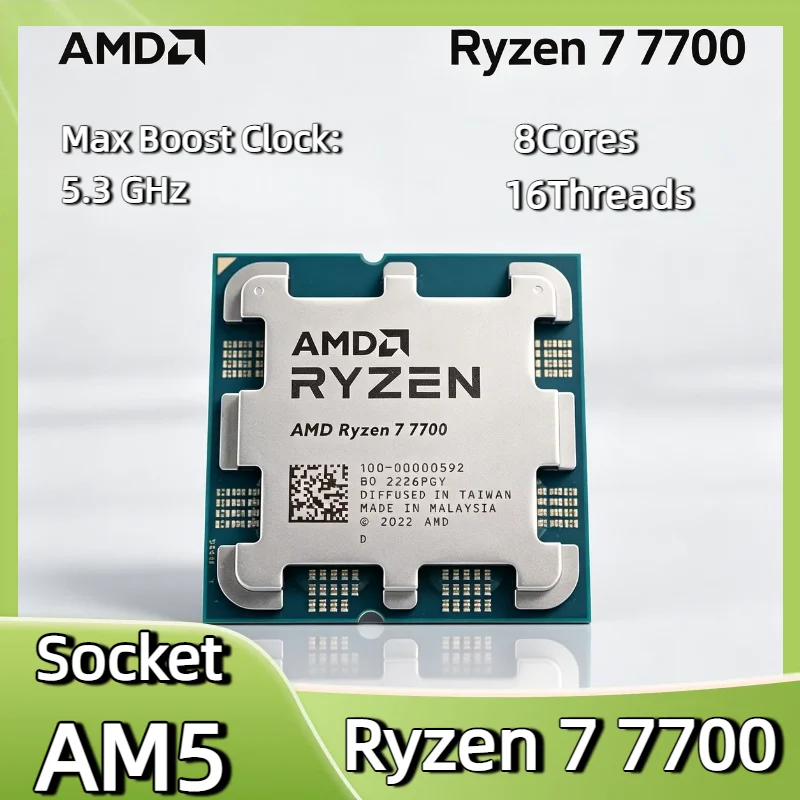 

Original AMD Ryzen 7 7700 8 Core 16 Thread 3.8GHz Base 5.3GHz Boost 5nm AM5 8MB L2 32MB L3 65W Desktop CPU Tray