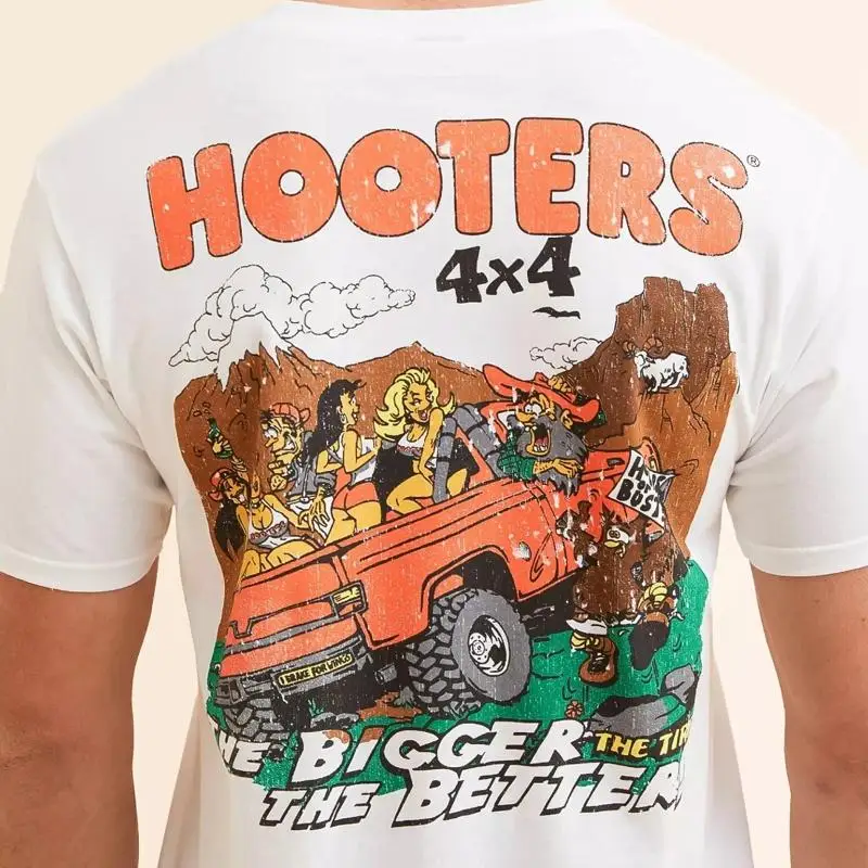 Hooters Racing short sleeve classic white color back print shirt Men Women