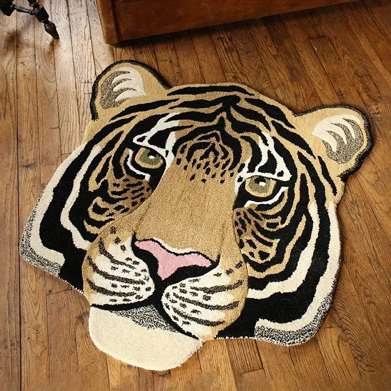 Tiger Head Pattern Carpets for Living Room Home Plush Study Animal Rug Fluffy Soft Bedside Mat Light Luxury Bedroom Decor Carpet