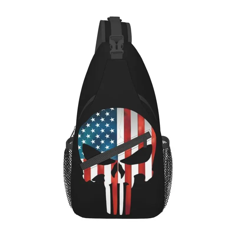 

Casual American Flag Skeleton Punisher Skull Sling Bag for Travel Hiking Men's Chest Crossbody Backpack Shoulder Daypack