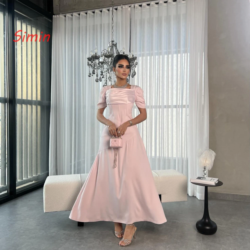 

Simin Square-Neckline Ruffles Lace-Up ALine Short-Sleeves Ankle-Length robes de soirée Saudi Arab Evening dresses for women 2024