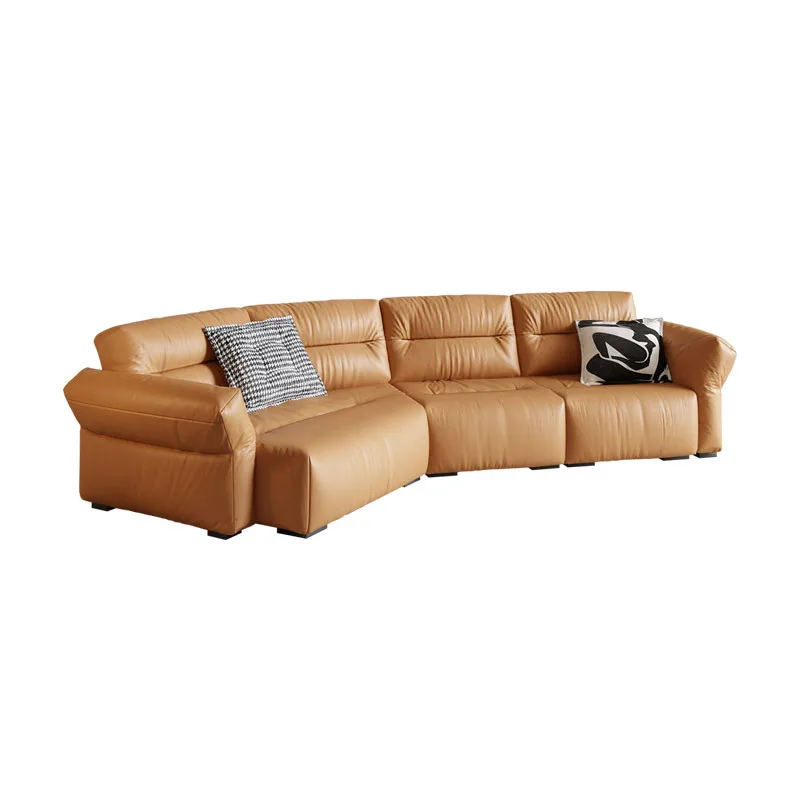 

Italian minimalist leather sofa navigator designer living room size apartment first layer cowhide special-shaped corner
