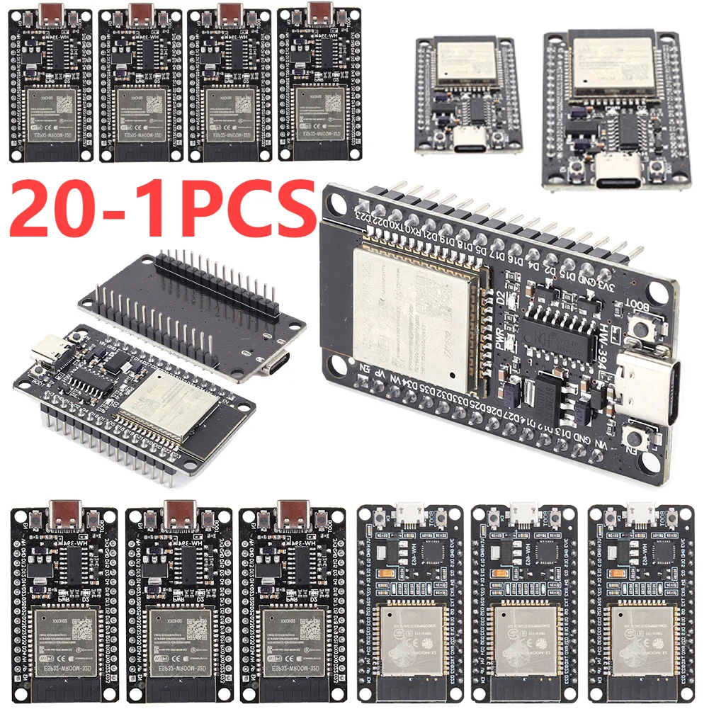 ESP32 WROOM-32D Development Board 20-1PCS WiFi+Bluetooth-compatible Development Board Ultra-Low Power Consumption for Smart Home